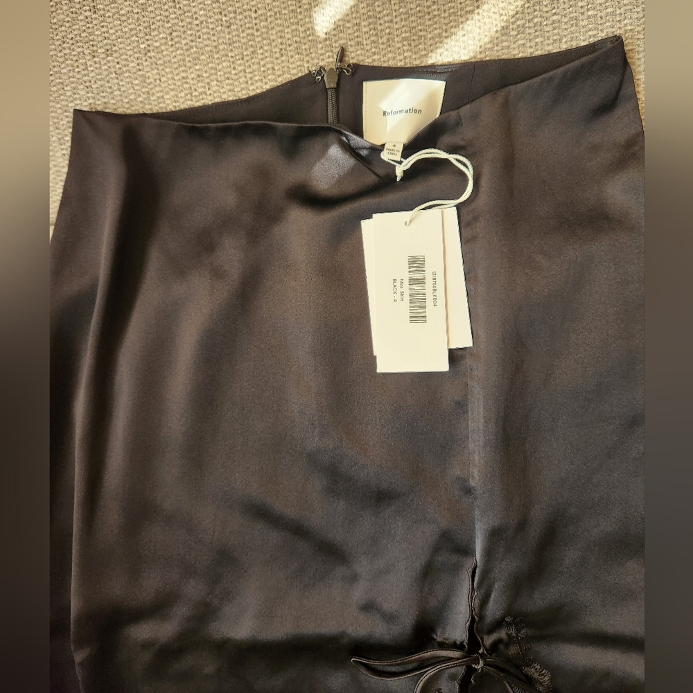 Reformation Black Mira Silk Embroidered Skirt - Picture 6 of 12